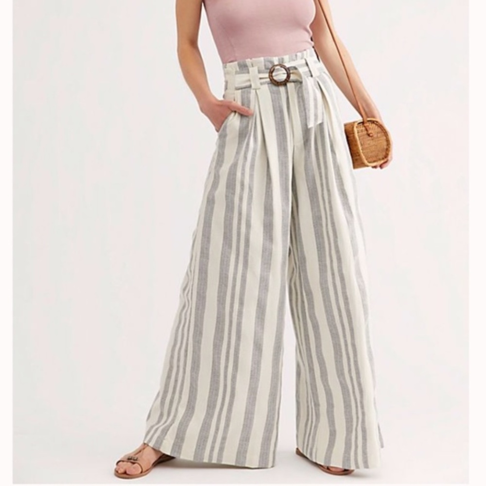 Free People Striped Wide-Leg Pants